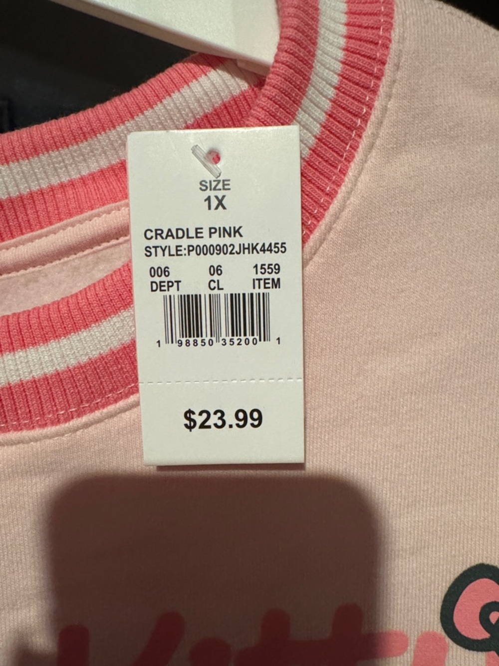 Size 1X Hello Kitty Two-Tone Pink Sweatshirt - Picture 2 of 4